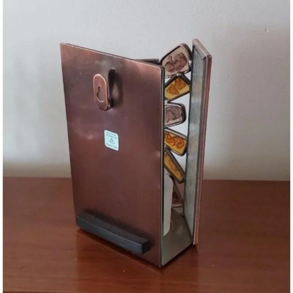 VTG Glass Partylite Candle Holder mosaic Retro Brown Yellow Copper 60s 70s Style